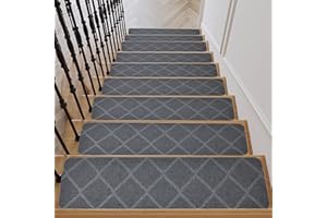 QIEERXI 15 PCS Stair Tread Pads Non-Slip Wooden Step Protectors - 20 x 76cm Stair Carpet Treads Reusable Stair Runner Rugs Carpet Covers for Indoor, Wooden Steps, Home, Pets, Kids & Elders (Dark Gray)
