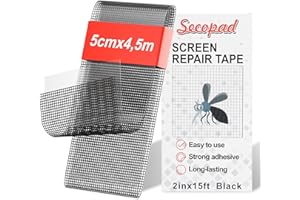 Secopad Nastro Adesivo per Zanzariere, 50 mm x 4,5 m Nastro Riparazione per Zanzariere, Nastro in Fibra di Vetro per Zanzariere Ripara, Ripara Zanzariera Rapidamente, Nero