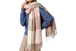 HYUET Bufandas Mujer Invierno Grande a Cuadros, Cachemira Chal Cálido Moda Largas Bufandas Mujer Invierno de Punto con Flecos para Mujeres Hombres