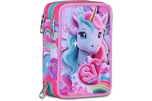 SJ GANG STYLE JAM GANG Astuccio Scuola 3 Zip, Rosa, Portapenne Triplo Scomparto Completo Di Penne, Matite, Colori, Accessori Zaino, Scuole Elementari, Bambina