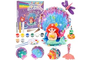 HAPPYGOLUCKY Art and Craft Kits for Kids Age 4-12, Kids Shell Painting Set 4-12 Year Old Girl Gifts Mermaid Toys for 4-10 Year Old Girl Gifts Girls Birthday Presents Air Clay Christmas Xmas Gifts for Kids
