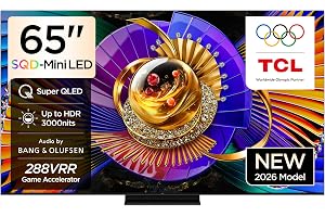 TCL 65C7L Television 65 Inch Smart TV 4K SQD-Mini LED Super Colorful Quantum HDR 3000nits Gaming Google TV, 144Hz Native Refresh Rate, Audio by Bang & Olufsen, Dolby Atmos, Game Master (2026 Model)