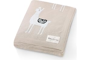 Bleu La La Knit Baby Swaddle Blanket - 100% Cotton Soft Cozy Receiving Swaddle Crib Stroller Blanket for Shower Gift Registry for Newborns, Infants, Toddlers (Llama - Cream)