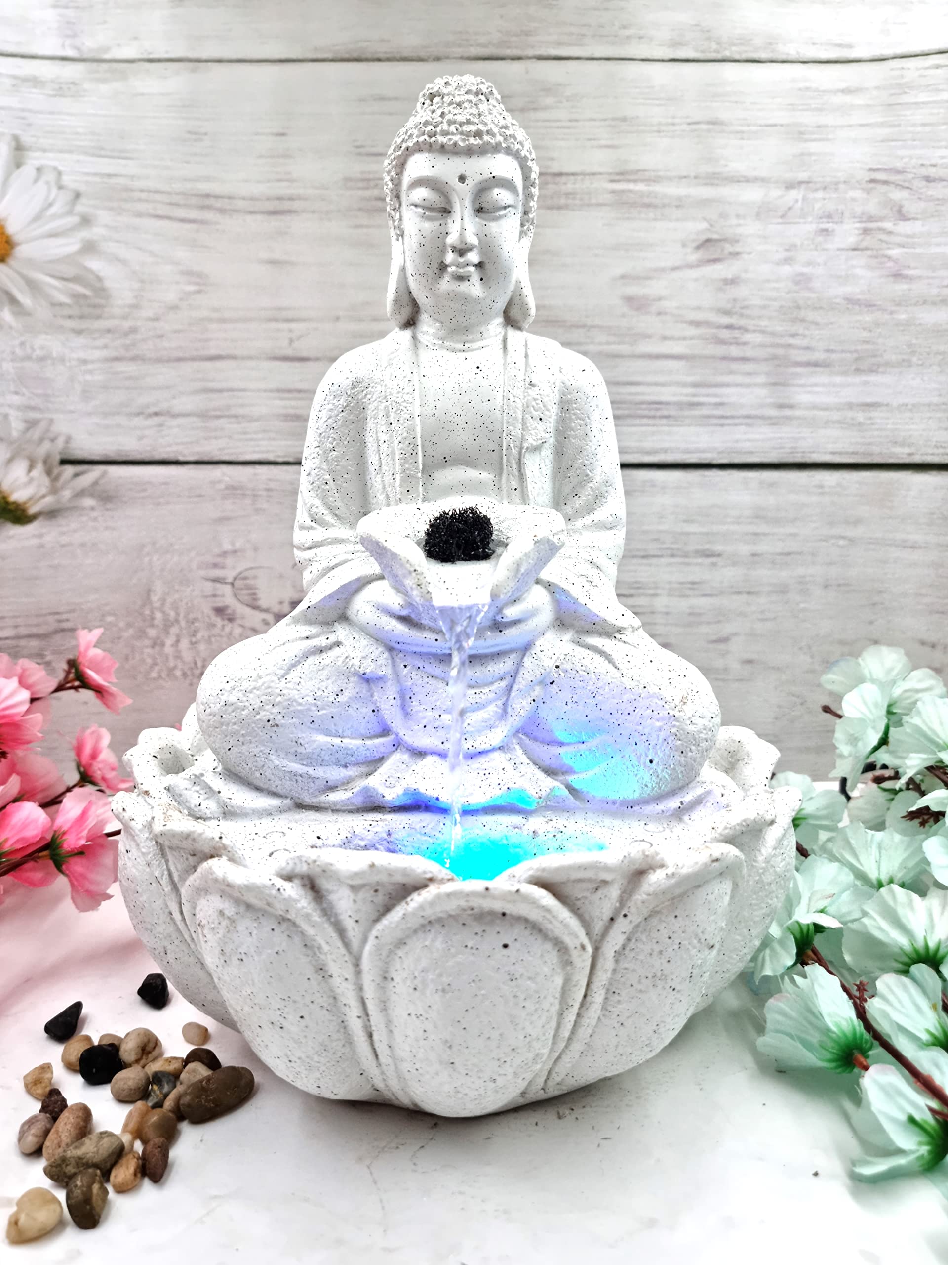 EXPLEASIA Mini Lotus Buddha Water Fountain for Table Decor |Living Room Decor| Gift Items | Home & Office Decor Item |Buddha 