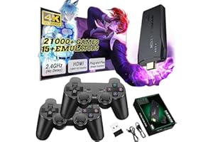 SCRIMEMO Retro Konsole Spielkonsole Retrolink Game Stick, Spielkonsole 21000+ Spiele Plug & Play Retro Link Stick für TV HDMI mit 2 Gamepads, Spiele Geschenk für Jungen & Erwachsene (Familien-Edition)