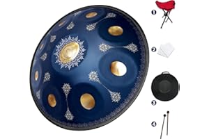 GLADFRESIT Handpan 22 pouces, 9 notes, bleu palace, tuné à 432 Hz, livré avec un sac à dos à main, un support, deux mallets et un chiffon de nettoyage. (bleu cour, 9-432 Hz)