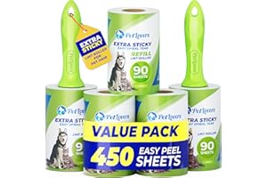 PetLovers Rullo per Pelucchi Extra Adesivo Mega Value Set da 450 fogli per la Rimozione di Peli di Animali e Vestiti, per Cani e Gatti, Confezione da 5 Verde