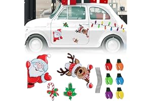 BETESSIN 22Pcs Auto Aufkleber Weihnachten Deko Magnet Kühlschrank Reflektierend Sticker Magnetisch Weihnachtsdeko Glühbirnen Weihnachtsmann Auto Deko Partydeko für Eisen-Oberfläche Tür Briefkasten