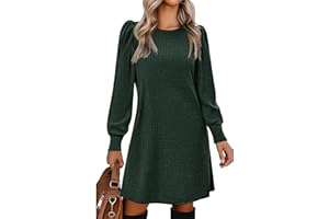 Zeagoo Vestido De Punto Fino para Mujer Otoño Invierno Cuello Redondo Y Mangas Abullonadas S-XXL