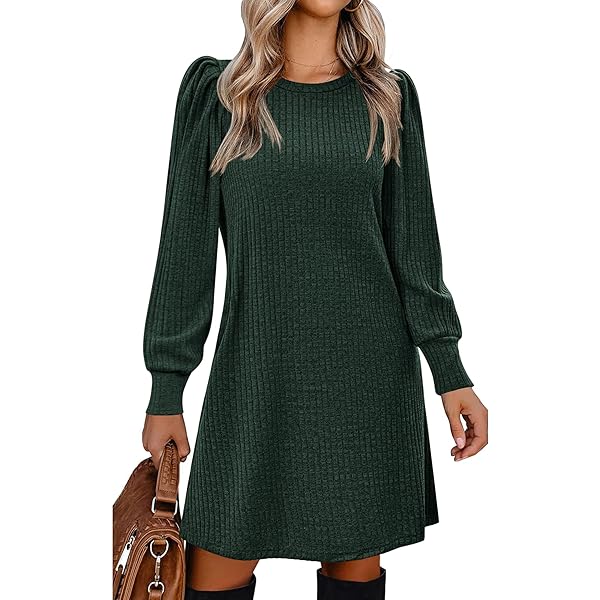 Zeagoo Elegante damesjurk met lange mouwen, ronde hals, gebreide jurk, herfst, lichte vrijetijdsjurk met knopen, S-XXL, donkergrijs, XL