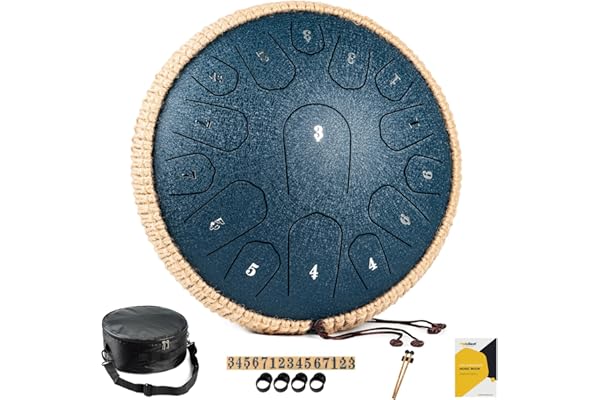 MeloBeat Tongue Drum Handpan - Tambour à Langue 13 Pouces 15 Notes - Ensemble Professionnel de Tambour a Langue en Acier en Ré Majeur Inclus Livre de Chansons de Tambour à Langue, D key (Bleu Foncé)