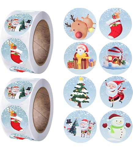 Wrapables Christmas Stickers Label Roll, Holiday Stickers 500 Pcs Red White
