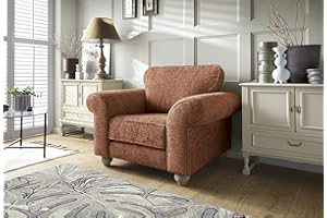 Abakus Direct Armchairs for Lounge - Elegant Ingrid Arm Chairs for Living Room Furniture with Soft Luxury Braided Chenille Fabric | Sophisticated Accent Chair in Burn Orange | 115Wx95Dx90H