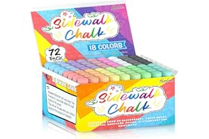 feela 72 PCS Craies de Trottoir, 18 Couleurs Craies de Rue Multicolores, Craie Extérieure pour Peindre sur le Trottoir, Tableau Noir pour Ecole, Famille