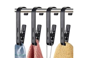 WEKIWGOT Lot de 4 crochets à linge avec pinces - Pour chaussettes, bottes, soutiens-gorge, serviettes - En plastique solide - Pour salle de bain, armoire, cuisine, bureau - Noir