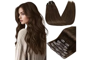 ‎RUNATURE RUNATURE Clip in Extensions Echthaar Braun 25cm Menschliches Haar Glatt Seamless Haarverlängerung 7Pcs 80g #4