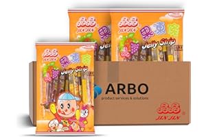 ‎JIN JIN Jelly Straws Stripes 2er Pack (2x200g) Jin Jin Fruchtgummi für Kinder, Jelly-Sticks, Gelee Süßigkeiten, Kindersüßigkeiten, Fruchtige Sticks, Fruchtstangen + ArBo-Living Gift