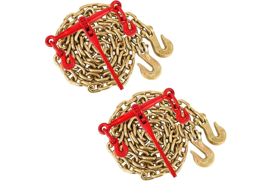 Ratchet Chain Binder 2PCS,1/4-5/16"Heavy Duty Load Binders with G70 Chains 10FT 9200lbs Secure Load Limit,Tie Down Hauling Chain Binders for Flatbed Truck Trailer