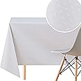KP HOME Minimalist Polka Dot PVC Wipe Clean Table Cloth Rectangle 300x140cm | 118x55In - 10 Seats Wipeable Tablecloth - Waterproof Vinyl Oilcloth, Elegant Dining Setting in Light Shade Soft Grey