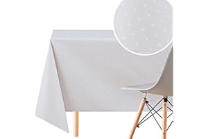 KP HOME Mantel Hule Mesa Rectangular 200x140, Fácil de Limpiar, Mantel PVC, Exterior e Interior, Vinilo Impermeable Antimanchas, Patrón de Lunares Vintage, Color Gris Claro con Puntos Blancos