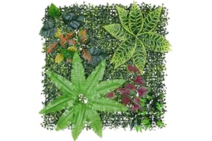 LUWENER Artificial Grass Wall 1m x 0.5m Mixed Fern Plant Wall Panels 2pcs Greenery Grass Backdrop Panel Boxwood Hedge Panels for Fence Privacy Screen (2PCS,50x50cm)