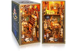 hzuisst Book Nook, Magie Maison Miniature en Bois, Minicity Book Nook Bibliothèque avec Lumière LED, DIY Miniature House Serre-Livres Book Nook Kit pour Adolescents et Adultes