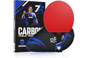 DRAXX Sports Raquette de Ping Pong 7 Étoiles | Raquette Carbone Pro, Ultra-Légère, Éponge 2mm, Housse Offerte | Idéale Débutant à Pro | Entraînement Compétition Club