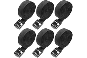 Druuzyl 6 Cinchas de Amarre 25mm x 4m Negras - para Bicicletas/Motocicletas/Bagaje - Capacidad 250kg - Norma DIN EN 12195-2 - Eslingas de Carga y Transporte