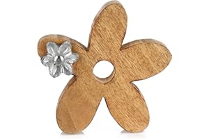 ‎COM-FOUR com-four® Deko-Aufsteller Blume - Premium Deko-Blume aus Mangoholz - Holz-Blume mit Kleiner Metall-Blume zum Hinstellen und Verschenken (1 Stück - Blume)