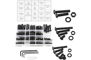 huruirui Negro M5 M6 M8 Tornillos de Cabeza Hexagonal con Tuercas y Tornillos Juego Surtido de Arandelas,310piezas Kit de Cierre de Tornillos Hexagonales para Máquina de Rosca