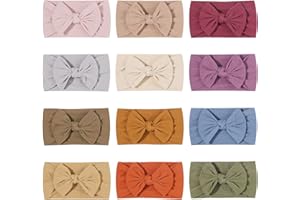 MiDoDo 12 Stück Baby-Stirnband Neugeborenes weiches elastisches Baby-Turban-Stirnband Bogenknoten-Stirnbänder für Baby-Mädchen breites Haarband für Baby(12 Stück - B)