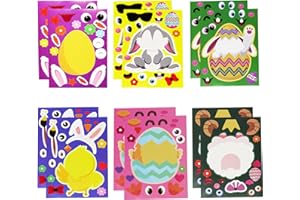 MTAAJIN Easter Stickers for Kids 12pcs Easter Make-a-face Stickers Easter Party Games Stickers Easter Make Your Own Stickers with Eggs Bunny Chick Sheep 6 Styles for Kids Easter Party Supplies