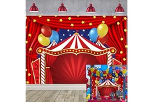 WANGRJ Hintergrund mit Zirkus-Motiv, roter Vorhang mit Sternen, Geburtstagsparty, Fotografie-Hintergrund, Neugeborene, Babyparty, Geburtstag, Kuchen, Tischdekoration, 2,8 x 1,5 m