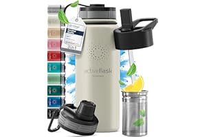 ‎BEMAXX Butelka do picia ze stali nierdzewnej ACTIVE FLASK + słomka (3 pokrywki) wolna od BPA, szczelna, odpowiednia na dwutlenek węgla - butelka na wodę termos rowerowy izolowana izolowana butelka sportowa