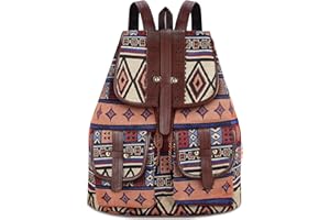 ELITEHOMECOMFORTS Mochilas Mujer de Cuero PU Mochila Casual de Moda Mochila étnica Impresión Multifunción Gran Capacidad Portátil de Negocios para Viajes Escolares de Trabajo, Excursiones para Acampar Daypacks