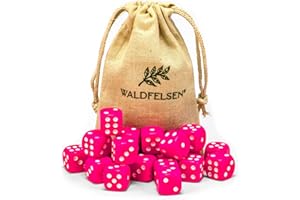 6, 12, 20, 30 oder 50 hochqualitative Würfel von Waldfelsen® Standardgröße 16 mm Acrylwürfel Knobel Spielwürfel Dice 6-seitig sechsseitig Spielzubehör Set mit Stoffbeutel (Pink, 20 Stück)