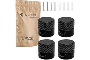 smartect Decentratore da Parete e Soffitto in Alluminio per Cavi [4 Pezzi, Ondulato, Nero] Gancio da soffitto con viti e tasselli, Supporto in superficie per il tuo progetto fai-da-te