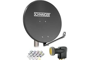 SCHWAIGER 4609 Installation Satellite Kit Satellite Parabole Quad LNB numérique 8X fiches F 7mm Antenne Sat en Aluminium Kit Complet Anthracite 88 x 88 cm