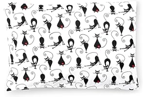 PinkZebra Funda de Almohada para niños, Funda de Almohada de 40 x 60 cm, 100% algodón, Funda de cojín para niños, con Certificado Öko-Tex Standard 100, Fundas Infantiles con Cremallera, Gatos Negros