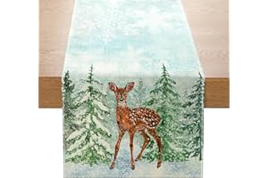 LAISLLA Świąteczny bieżnik na stół, renifery, sosny, płatki śniegu, Boże Narodzenie, bieżnik, sezonowa, zima, dekoracja stołu, dekoracja stołu na urlop, imprezę, Boże Narodzenie, 33 x 180 cm