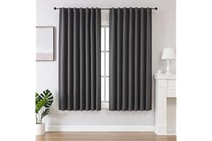 ‎JOYDECO Joydeco Schlaufen Verdeckten Vorhänge 2er Set,H 175 x B 140 Dunkelgrau Verdunkelung Blackout Blickdicht Kurze Polyester Vorhang Stangendurchzug Gardinen Schlafzimmer Wohnzimmer Curtains
