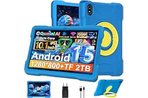 UJJ Tablet Android 15 10 Pulgadas con 30GB RAM+TF 2TB, Octa-Core 2.0Ghz/GMS,Widevine L1,5G WiFi/Bluetooth 5.0,Juegos Educativos,5MP+8MP/1280*800,Tablet 10 Pulgadas Niños con Funda EVA+360° Giratorio,Azul