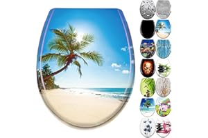 JNGLGO Toilet Seat with Soft-Close Mechanism, Antibacterial Toilet Seat with Toilet Lid, Oval Toilet Seat Duroplast for Easy Cleaning, Beach