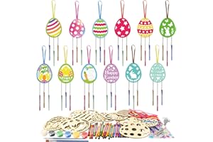 HAKOTOM 12 Stück Ostereier Windspiele Bastelset Kinder Ostern Eier Klangspiele Basteln Holz Osterei Bastelsets Osterbasteln Kunsthandwerk für Osterndeko Garten Haus Frühling Dekoration