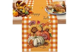 Binggunyo Decorazioni Autunnali Runner Tavola Runner Autunnale Halloween Decorazioni Runner per Il Tavolo Autunno Decorazioni Tavola Ringraziamento Harvest con Zucche Foglia Autunnali (qi3)