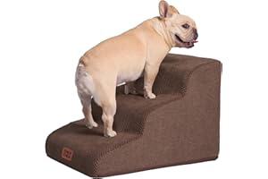EHEYCIGA Hundetreppe für Kleine Hunde 40 cm Hoch, Haustiertreppe für Sofa Bett, Treppe für Hunde aus Hochdichtem Schwamm, Hunderampe mit Waschbarem Bezug und Rutschfestem Boden, 3 Stufen, Braun