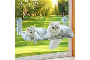KSALUX - Hamac Chat Fenetre Pliable | Lit pour Chat avec Ventouses Renforcées | Tapis Réversible et Lavable Jusqu'à 18kg | Offert 3 Jouets + 2 ventouses de rechanges (Gris fenetre)