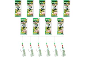 ZKFSIE 9 Pcs Mackerel Feathers Rigs 54 Hooks, Pre Tied Sea Fishing Rigs with Luminous Beads Bionic Flying Insects Lure Rigs for Mackerel, Pollock, Cod, Herring, Bass