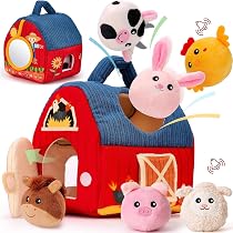 Charmofun Jouet Bébé 6 Mois - Peluche Ferme Avec 6 Animaux Et Miroir - Jouet Sensoriel Montessori