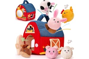 hahaland Jouet Bebe 6 Mois Animaux de la Ferme en Peluche, Jeux Montessori avec Grange, Hochets, Miroirs Jouet Sensoriel Bebe 0-6 Mois, Cadeau Bebe Enfant 3 6 9 Mois Garçon Fille